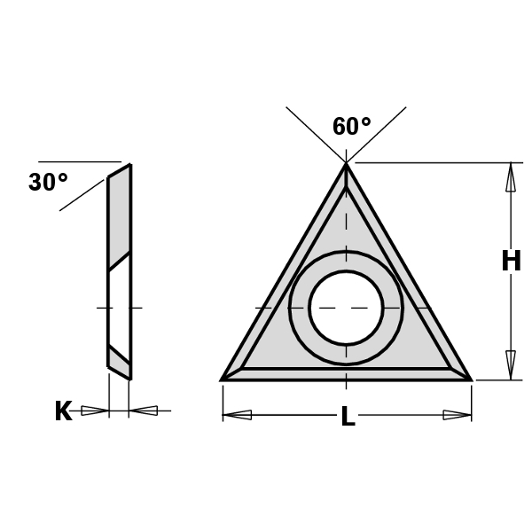 Plaquettes réversibles triangulaires avec 30° chanfrein